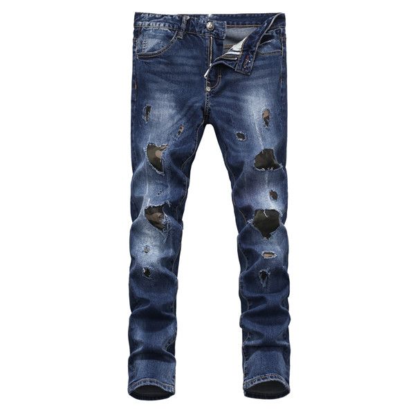 

2020 new men's summer fashion thin thin hole straight straight comfortable trend jeans, master the cutting-edge fashion design, Blue