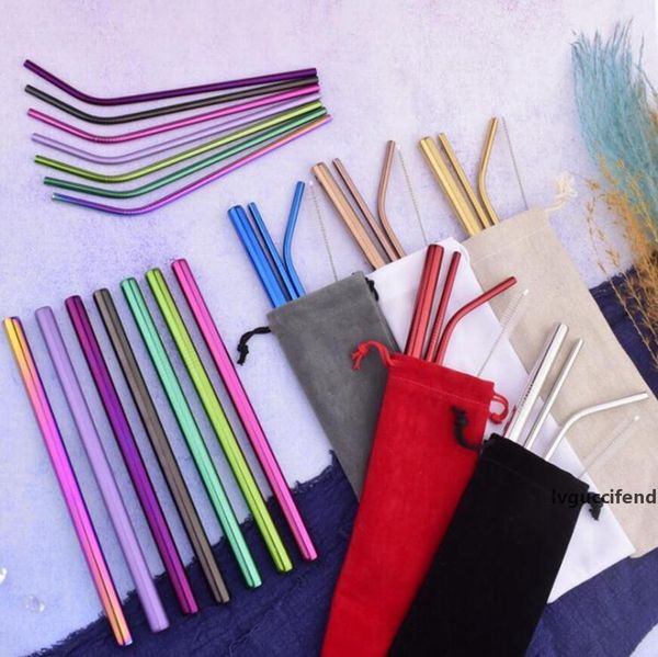

stainless steel straw set 12 colors metal reusable straight bent drinking straw with case cleaning brush 5pcs/set ooa7633-4