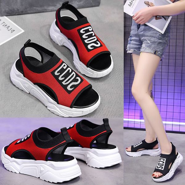 

sports sandals women's soft bottom 2020 summer new casual flying woven sandals platform breathable running open-toed shoes women, Black