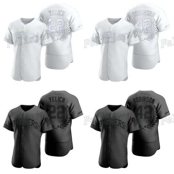 

22 christian yelich 2020 awards collection black white baseball jersey 8 ryan braun 42 jackie robinson, Blue;black