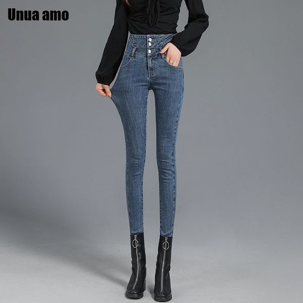 

unua amo pencil jeans women skinny denim trousers spring autumn 2020 stylish high waist stretch slim fit skinny jeans size 26-32, Blue