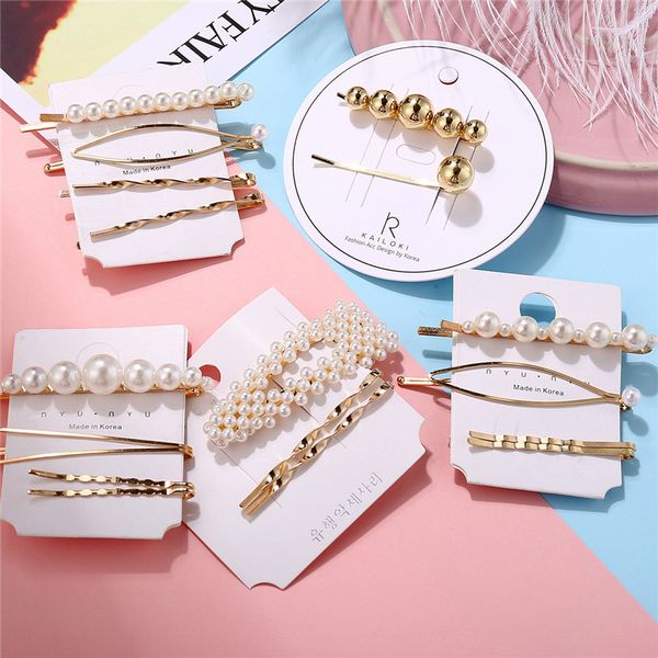 

yo3pcs new metal hair clips pearl hairpin barrettes hairgrip bobby hair pins for women girls wedding clip, Golden;silver