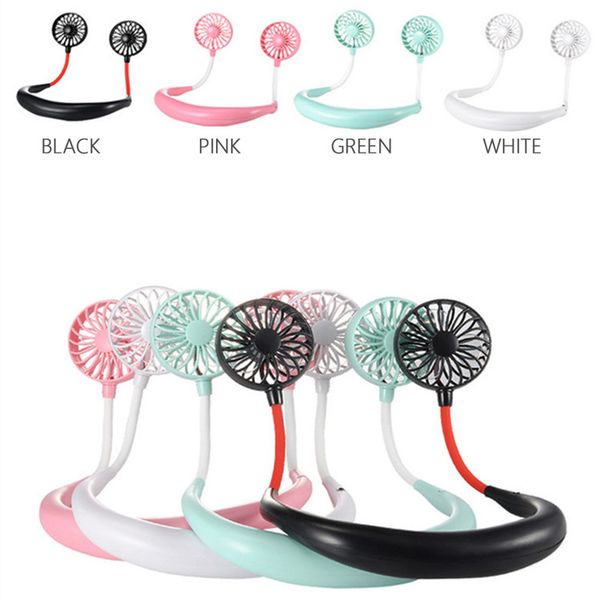 

portable usb rechargeable neckband lazy neck hanging dual cooling mini fan sport 360 degree rotating hanging neck fan