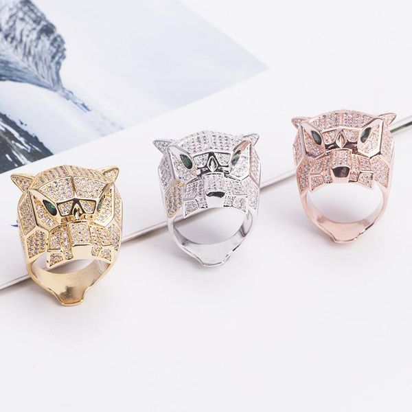

leopard head earring men handmade diamond rings party gift animal jewelry, Silver