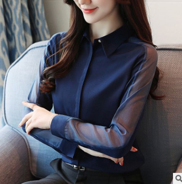 

new shirt female long-sleeved large size chiffon casual korean version ladies professional tooling shirt, White
