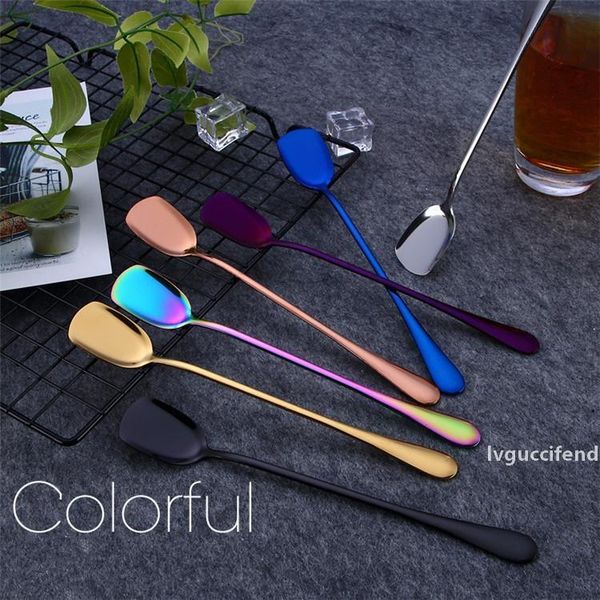 

eco spoon long handle spoon shovel design pvd plated stainless steel gold tea spoon 7 colors available