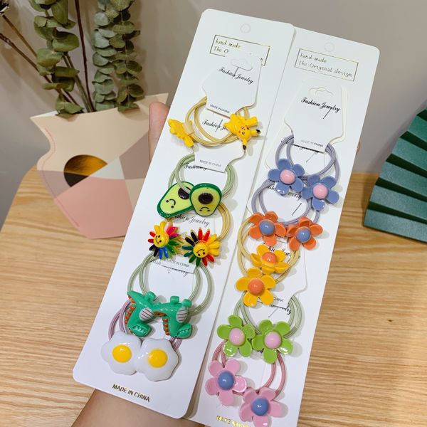 

children's cute cartoon animal ring fresh avocado baby pin braid skin and muscle set hair rope hair rope 2, Slivery;white