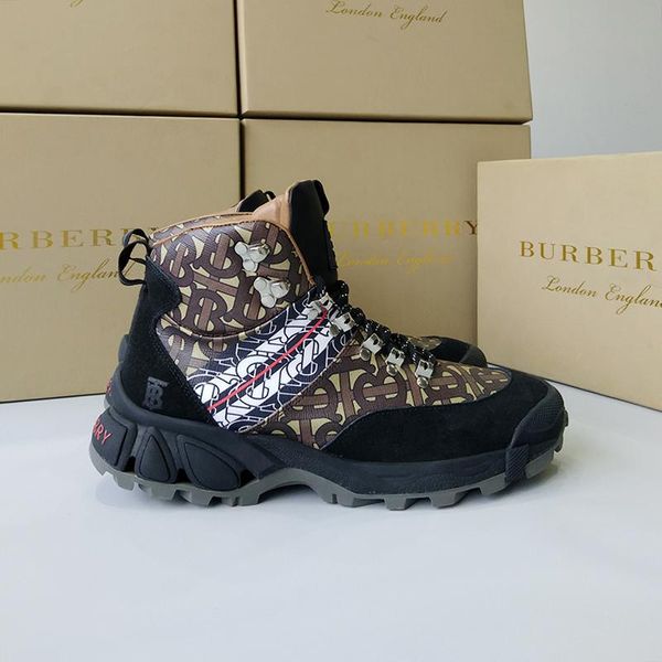 

monogram stripe e -canvas tor boots mens shoes autumn and winter chunky sneakers fashion high casual men boots fast deliver, Black