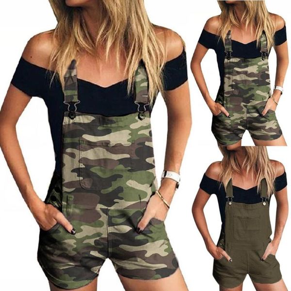 

women fashion two pockets camouflage printing rompers playsuit shorts pants, Black;white
