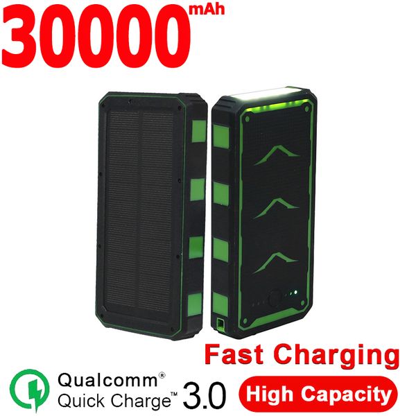 

30000mah solar power bank waterproof charging treasure 2usb portable charger smart machine mobile fast