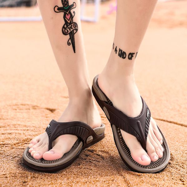 

new 2020 mens flip flops sandals eva massage casual men shoes slippers summer fashion beach flip flops platform sandalias mujer, Black