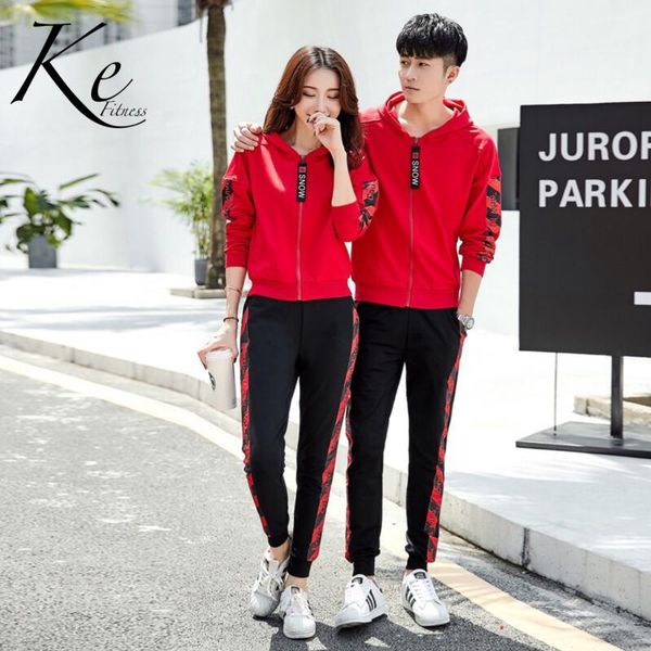 

ke cuople love utumn sport set man woman tracksuit cotton men women 2 pieces big size plus extra 4xl jacket pants fashion, White;black