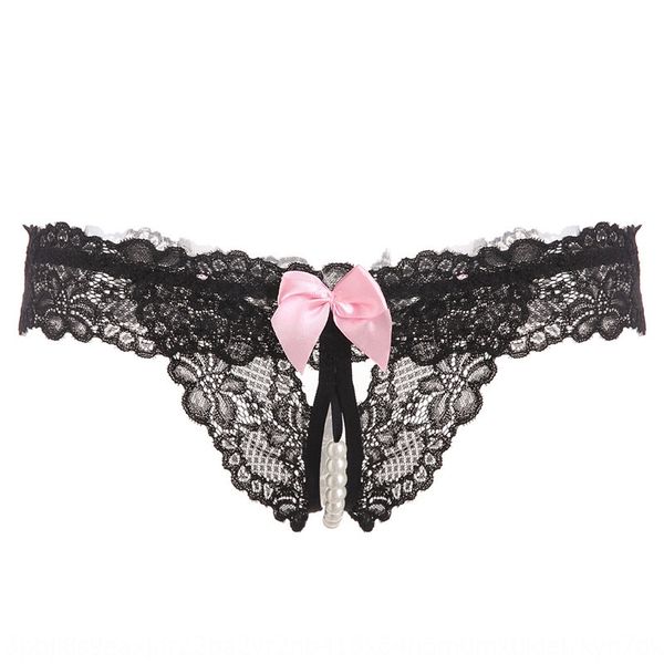 

super lace underwear pearl thong high elastic women's open underwear lace transparent temptation pants, Black;white