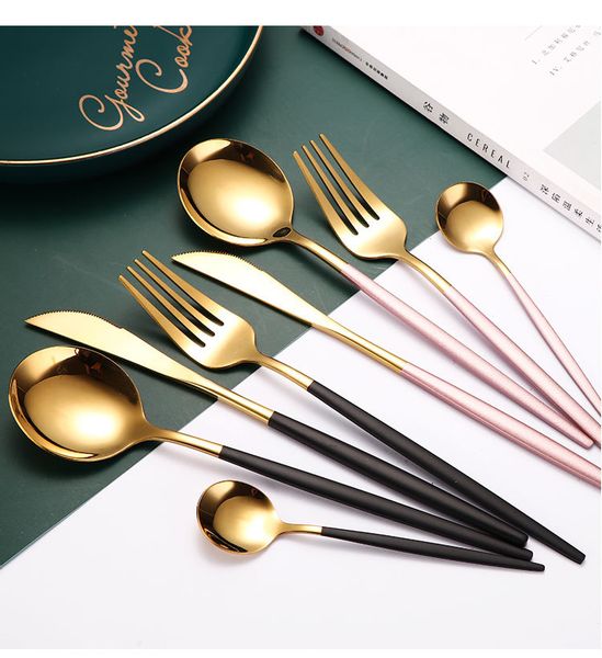 

restrant red gold black tableware cutlery set stainless steel knife fork and spoon set flatware tableware set drop shipping