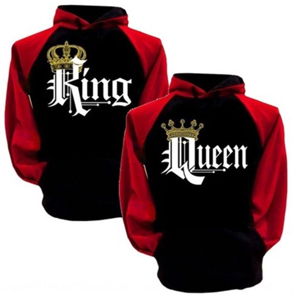 

couple wear queen king queen printed hooded color matching couple hoodie sweater sweater for women, Black
