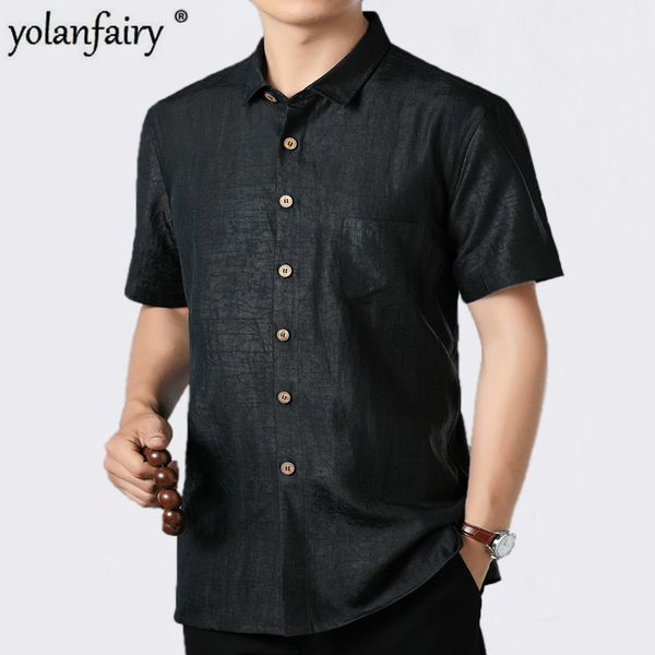 

2020 summer 100%silk men shirt short sleeve casual shirt male social loose man shirts camisas hombre 8026 kj1949, White;black