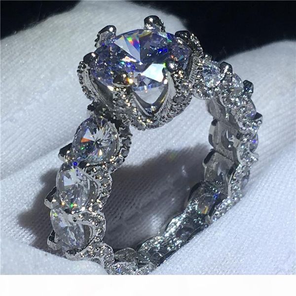 

l choucong unique vintage jewelry 925 sterling silver big round cut white z cz diamond promise women wedding bridal ring for lover, Slivery;golden