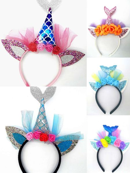 

xmngx children's band headdress headdress gold pink mermaid band children's party hair accessories princess gauze flower animal ha, Slivery;white