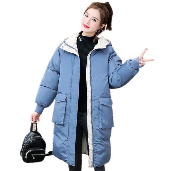 

women's winter jacket 2020 new fashion hooded colorblock winter jacket women plus size loose coat women mid-length big pocket, Black
