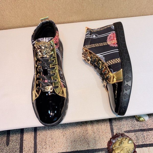 

020 exclusive customized medusa leather printed high-casual men's tide boots, fashionable and personalized lace-up sneakers,size: 3, Black