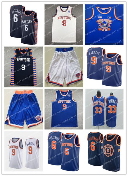 

men new york knicks 9 r.j. barrett 6 kristaps porzingis jersey icon edition city basketball jerseys sports, Black;red