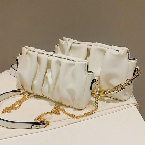 

solid color pleated tote bag 2020 fashion new high-quality pu leather women's designer handbag chain shoulder messenger bag