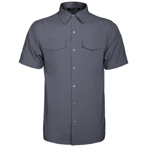 

summer outdoor short-sleeved men's tool shirt ultra thin breathablefans tactical quick-drying shirt lapel tooling casual men's top, Gray;blue