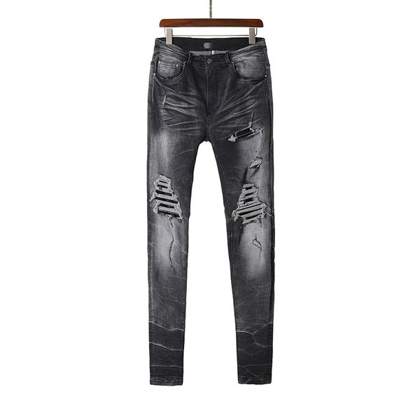 

new arrivals mens designer streetwear vintage zipper mens slim pants high street destroyed biker denim size w29-w36, Blue