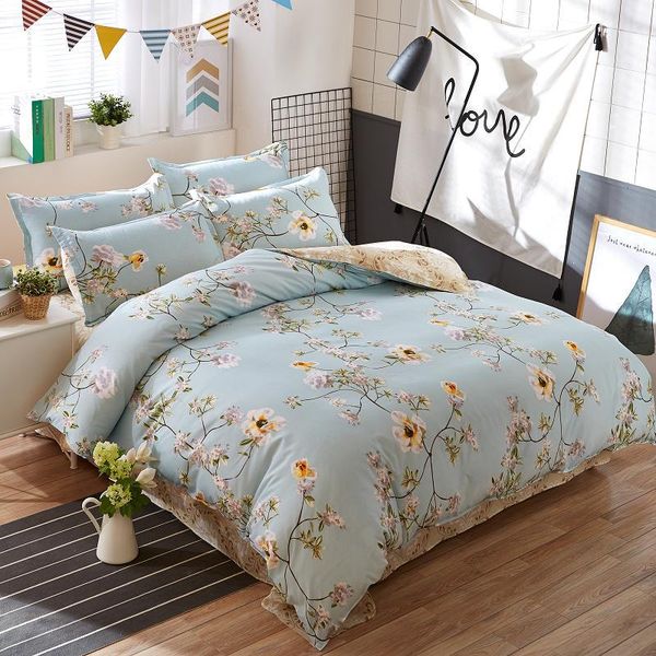

branded polyester cotton bedding set designer 4 pcs sheet duvet cover pillowcases home textiles comfortable bedclothes