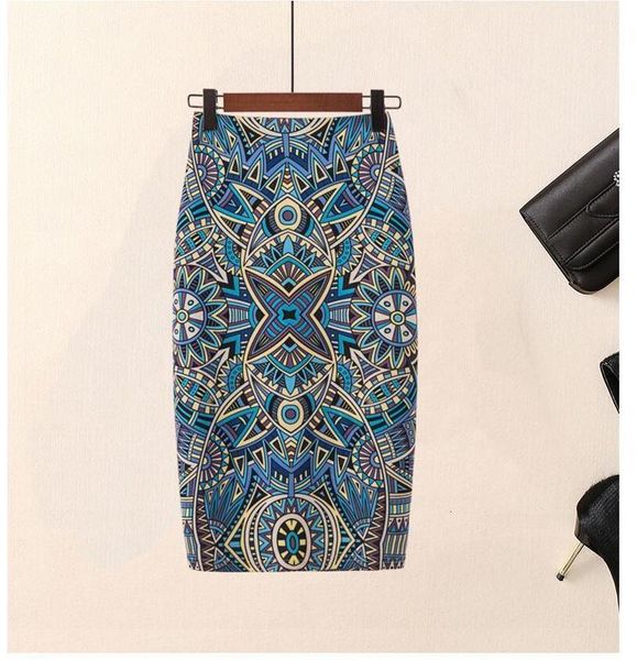 

blue print pencil high waist skirts vintage elegant print knee length flower skirt for women summer skirts yhq 3, Black