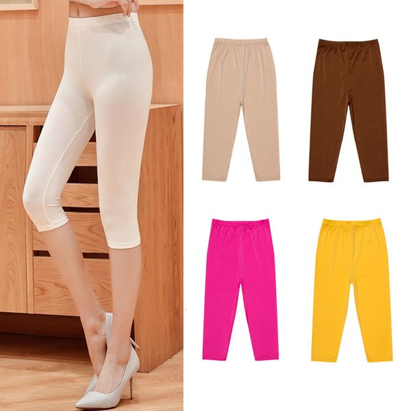 

women slim ice silk leggings candy color printing high waist pencil pants breathable leggings casual create the perfect figure curve, Black
