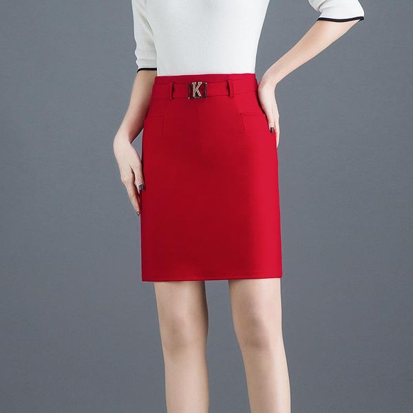 

skirts 2021 summer korean women simple red high waist stretch slim fit hip skirt office pocket bag, Black