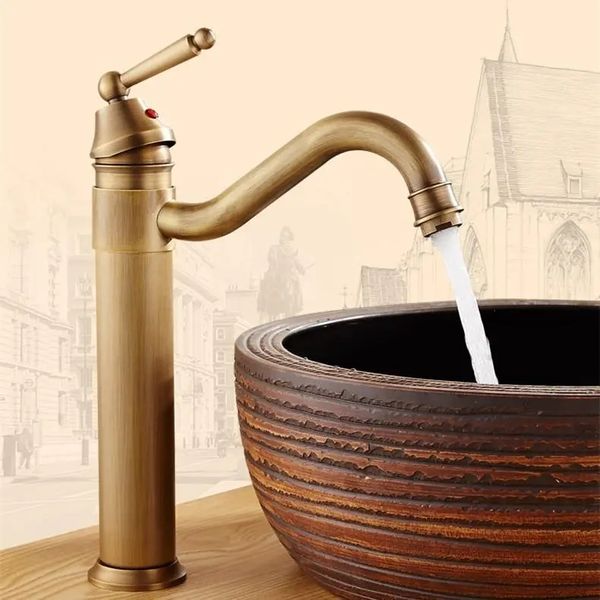Hoher antiker Badezimmer-Küchenspüle-Becken-Wasserhahn-Heiß-Kaltwasser-Mischer-Hahn-Einhebelmischer
