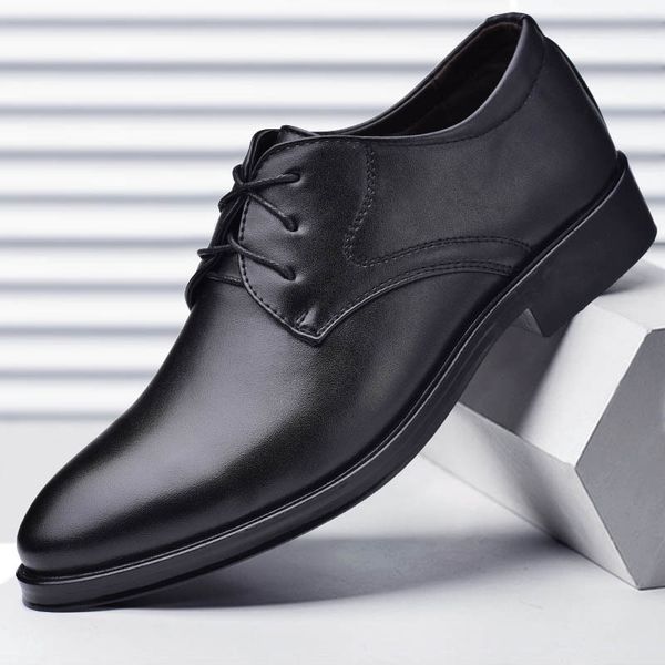

luxury business oxford leather shoes men breathable rubber formal dress shoes male office wedding flats footwear #2069, Black