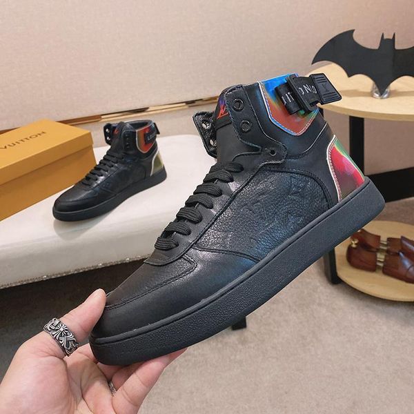 

2020y luxury design leather printed rubber sole sneakers high fashion wild mens casual shoes mens banquet shoes size: 38-45, Black
