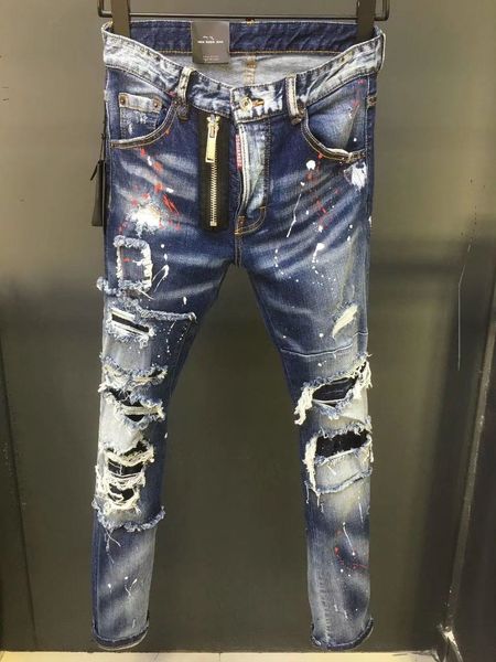 

2020 new luxury fashion mens designer jeans luxury fashion brand ripped hole bleached tie dye vintage denim hip hop rock motorcycle jeans, Blue