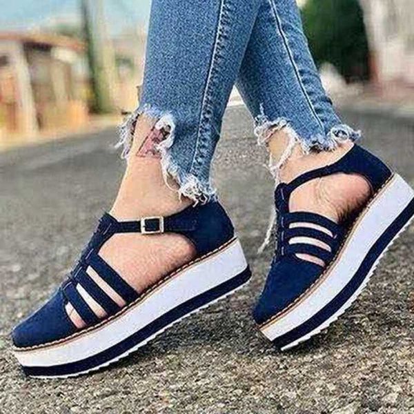 

new quality women summer sandals fashion buckle strap solid fringe cover heel flat platform heel casual ladies plus size sandals, Black
