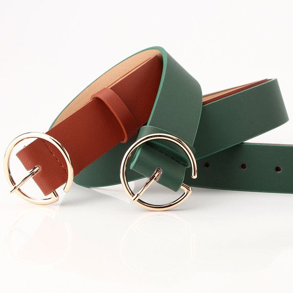

round metal buckle green 3.3cm*105cm wide female belt black ladies pu waistband women wild belts, Black;brown