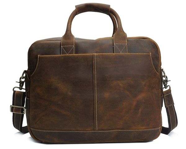 

nesitu vintage brown genuine leather men messenger bags crazy horse leather briefcase 15.6'' / 14'' lapbag portfolio #m8