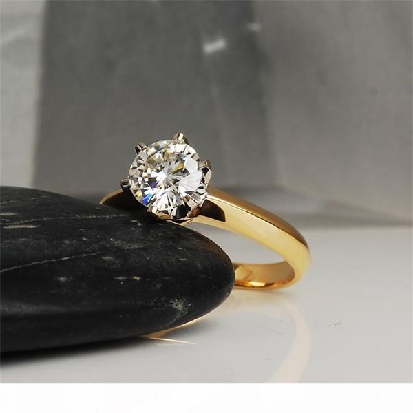 

o diamond ring 8mm 2ct diamond 18krgp stamp original yellow gold ring jewelry full sizes women wedding rings 168j, Slivery;golden