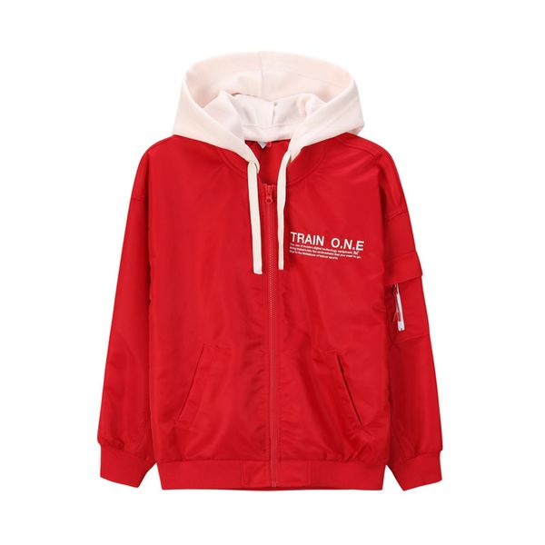 

sportswear fall 2020 new warm spring long thin loose long sleeve jacket for women, Black;red