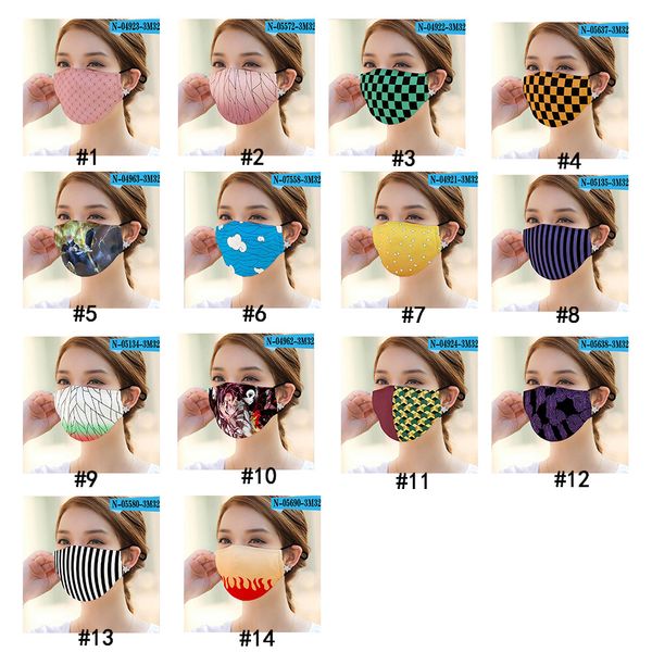 

14 styles printed fashion face mask reusable 3d print dustproof ultraviolet-proof washable running riding bike protective ice silk masks