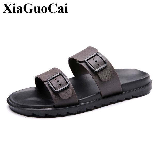 

new slippers men shoes outdoor sandals for summer soft anti-skid design stylish solid male beach slippers home bathroom, Black