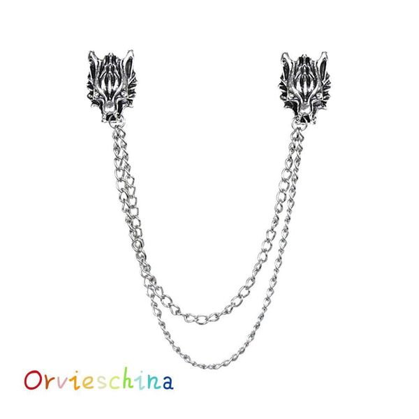 

2020 designer brooch European and American fashion personality retro stand collar chain tassel brooch leading shirt male ornament