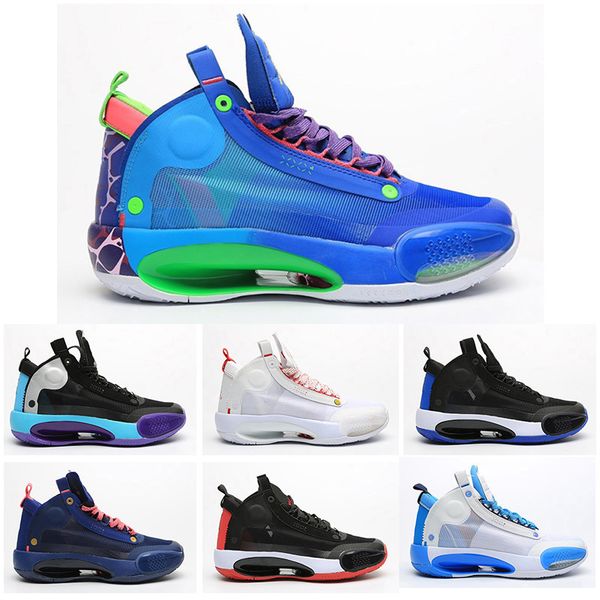 

qaulitys jumpman xxxiv 34 blue kids basketball shoes 34s eclipse bred red orbit green glow metallic silver mens sneakers, Black
