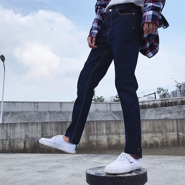

2019 новые джинсы мужской корейский стиль случайные поножи jeans поножи модные повседневные брюки свободные длинные брюки мужские для подрос, Blue