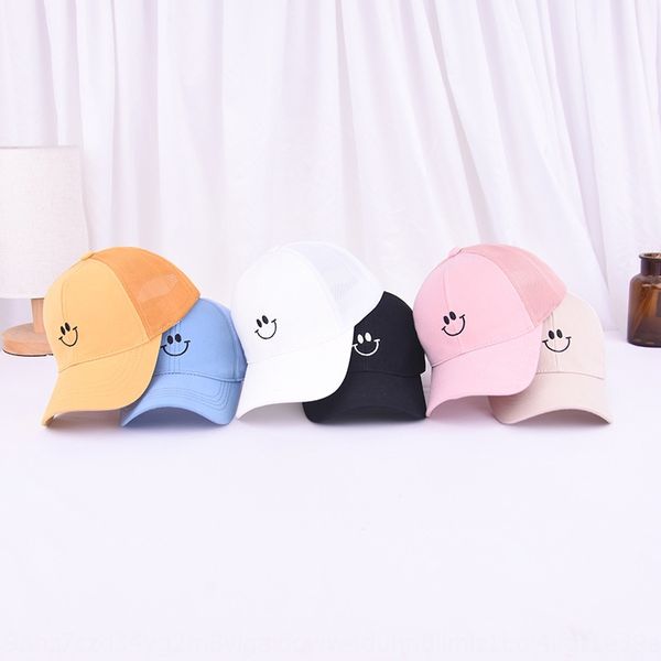 

new children's cute smiling face net summer baby cap cap outdoor breathable sun hat warm color duck tongue hat, Blue;gray