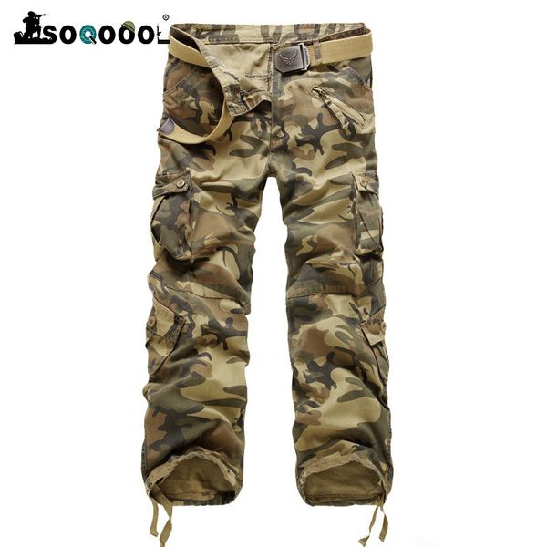 

men's pants soqoool men cargo camouflage trousers for man 7 colors, Black