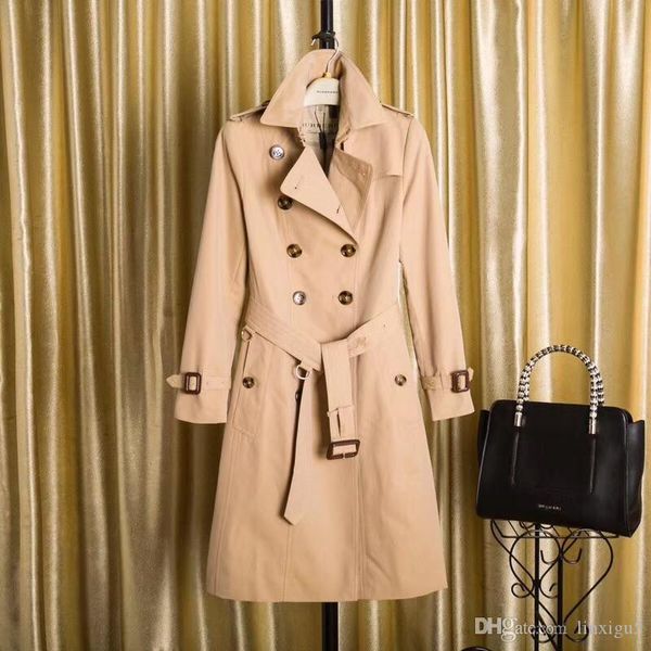 

solid color simple windbreaker woman long coat loose waterproof double-breasted english style autumn winter gabardine a31, Tan;black