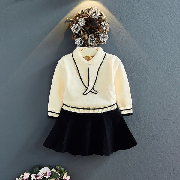 

xd4ss 2019 autumn clothes short skirt korean style western style sweater knitted sweater half-length short skirt children's two-piece s, Blue